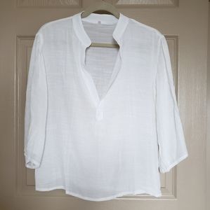 Thin White Deep V Blouse